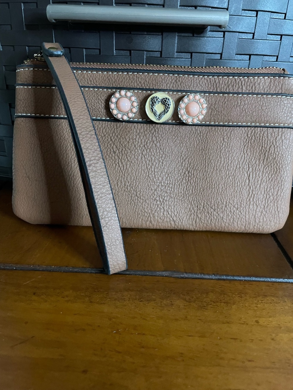 Women's gingersnaps Brown Wristlet Clutch with Decorative Studs
